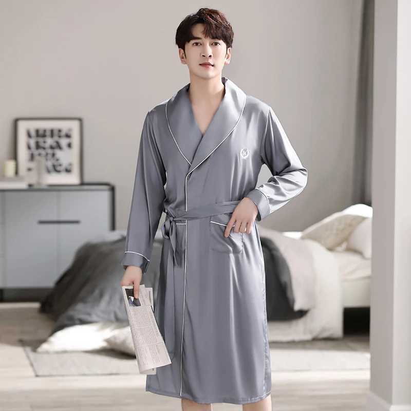 Mens silk satin pajamas long sleeved pajamas V-neck pajamas pajamasW240719