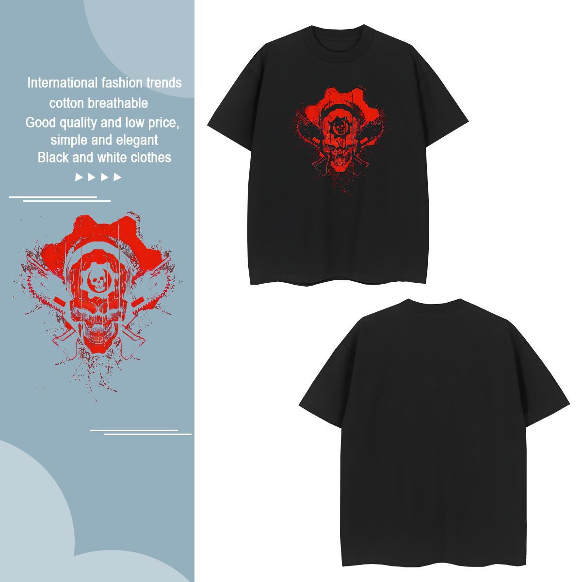 T Shirts Men 230g 100% Cotton skull Hip Hop Street Crew Neck Breathable Anime Couples T Shirts Classic Casual Unisex Wear