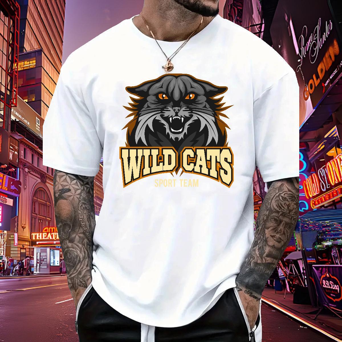 Unisex T-Shirts for Men wild cat O-Neck Short Sleeve Hip Hop Street DIY 230g Cotton Men Clothes T-Shirt Fashion Casual Polos