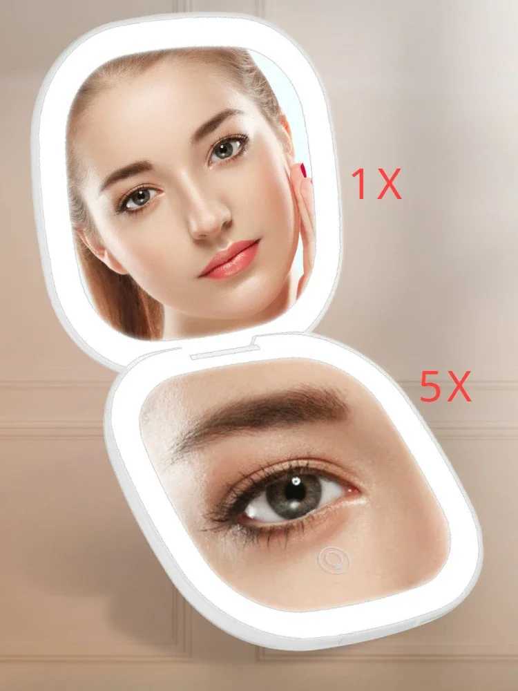 LED 5x 10X magnification double-sided folding portable makeup mirror with light Y240819