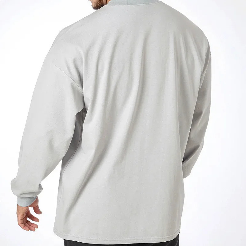 Mens Gym Fitness T-shirt O-Neck Loose Bodybuilding Long Sleeve Top Running Sports Sweatshirts Workout Pullovers Casual Clothing 240820