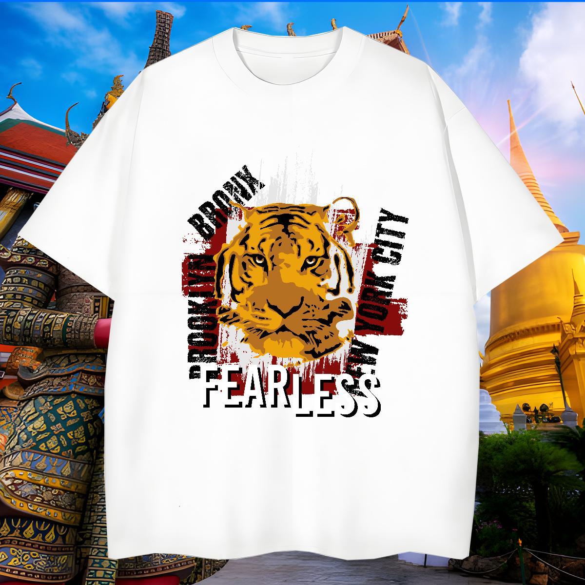 Loose Fit T Shirts Men tiger Short Sleeve O-Neck Spring Summer DIY Anime 230g Cotton Mens Tshirts Free Shipping Wear