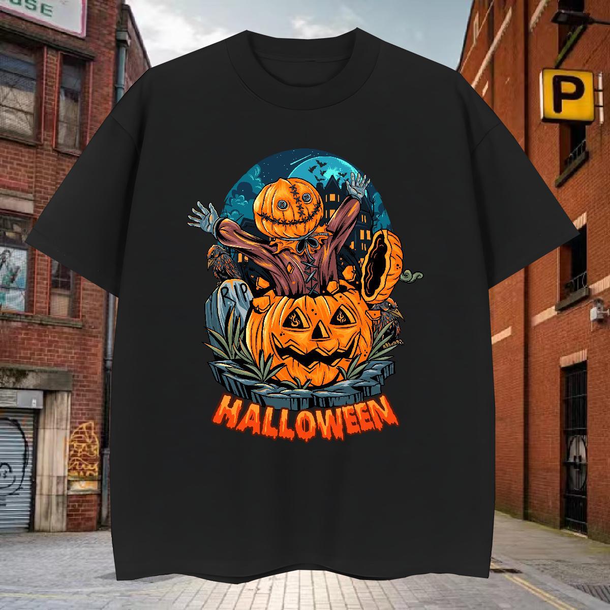 Free Shipping T-Shirts for Men pumpkin O-Neck Short Sleeve Casual Beach DIY Anime 230g 100% Cotton Couples T Shirts Fashion New Tops