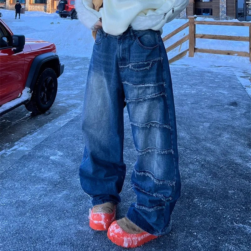 Pantalon Y2K Fashion Washed Blue Baggy Stacked Jeans Pants For Men Clothes Straight Wide Leg Denim Trousers Ropa Hombre 240819