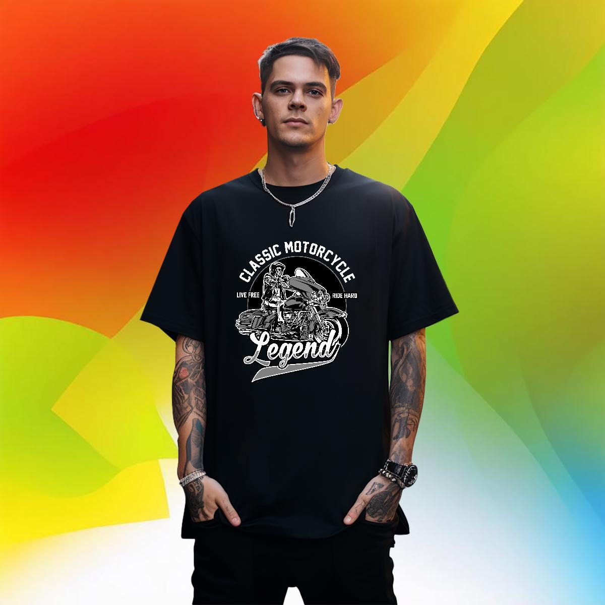 Classic motorbike 230g Cotton Couples T Shirts High Street Hip Hop Breathable Soft T-Shirts for Men Brand Custom Printing Tees