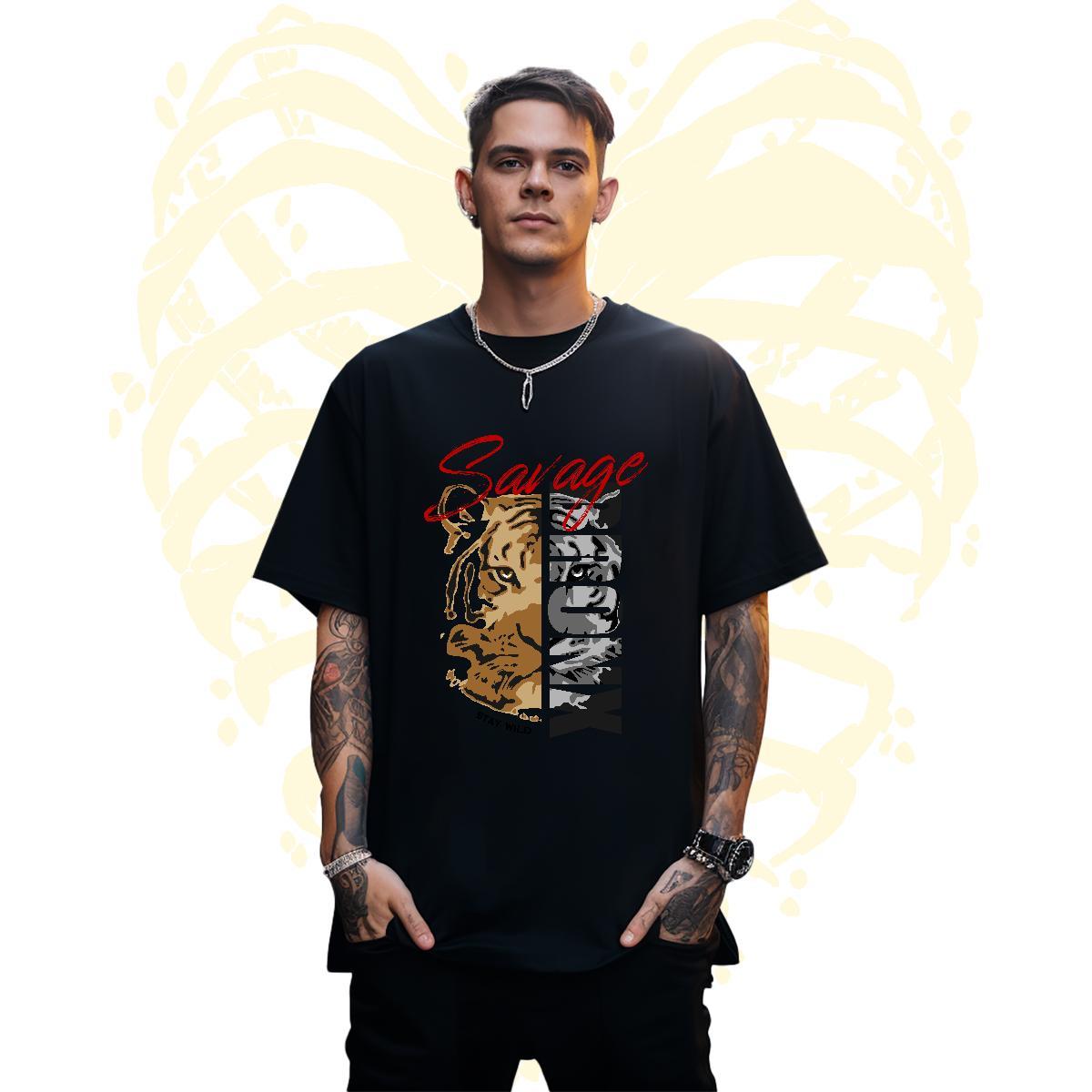 TOP Quality T-Shirts tiger Round Neck Short Sleeve Daily Wear Skull 100% Cotton 230g Men Clothes T-Shirt Classic Tops