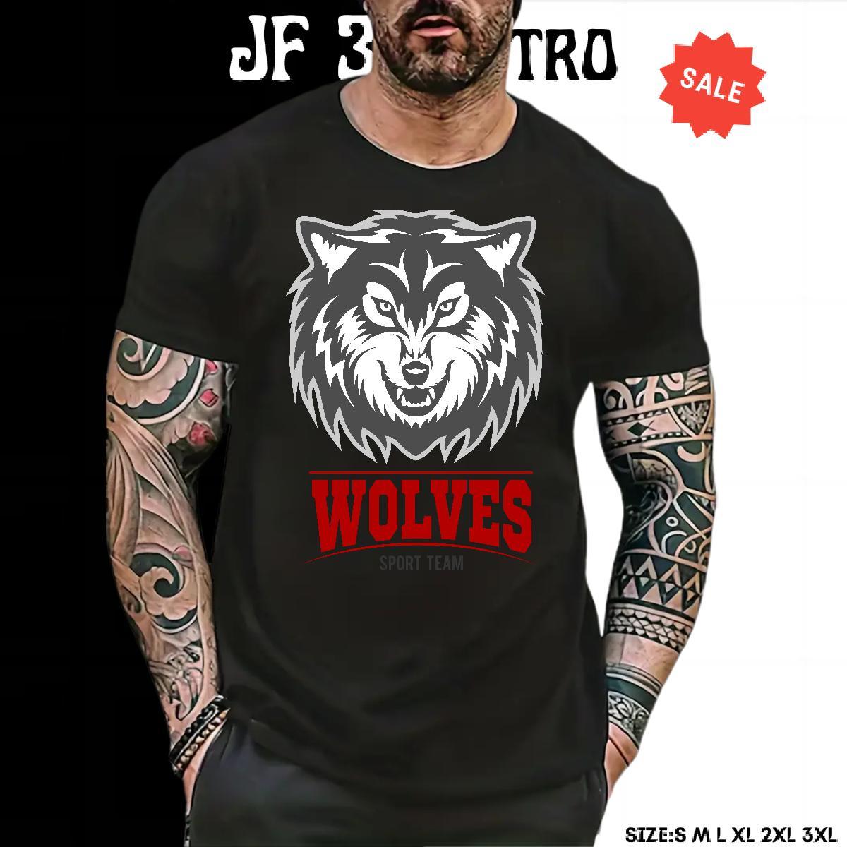 Unisex T-Shirts for Men wolf Breathable Short Sleeve Street Anime 230g Cotton Men Clothes T-Shirt 2024 Tees Shirts