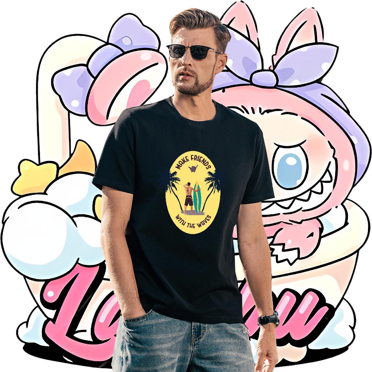 Wholesale sea 230g Pure Cotton Men Clothes T-Shirt Sport Breathable Crew Neck T Shirt For Man 2024 Summer White Plus Size Tops