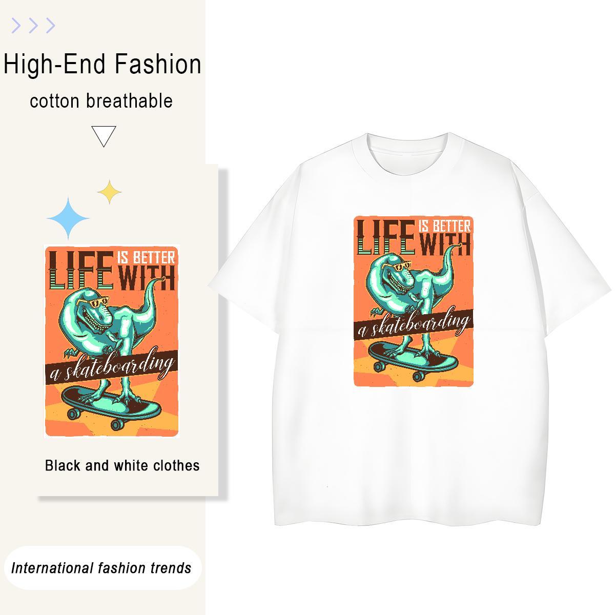 New Designer Couples T Shirts dinosaur Hip Hop Street 230g 100% Cotton Tee Shirt Crew Neck Breathable High Quality T-Shirts for Men Customized