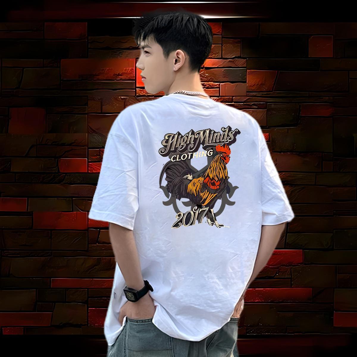 2024 Mens Tshirts chicken Casual 230g 100% Cotton Tops Tees Breathable Crew Neck TOP Quality Men T Shirts Plus Size Custom