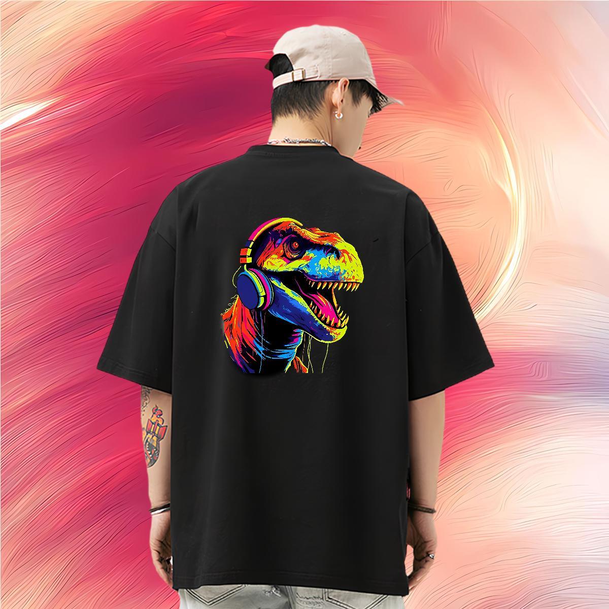 Factory Direct Men Tops Tees dinosaur Hip Hop Street 230g Pure Cotton Clothings Short Sleeve Soft Unisex T Shirt For Man Oversized