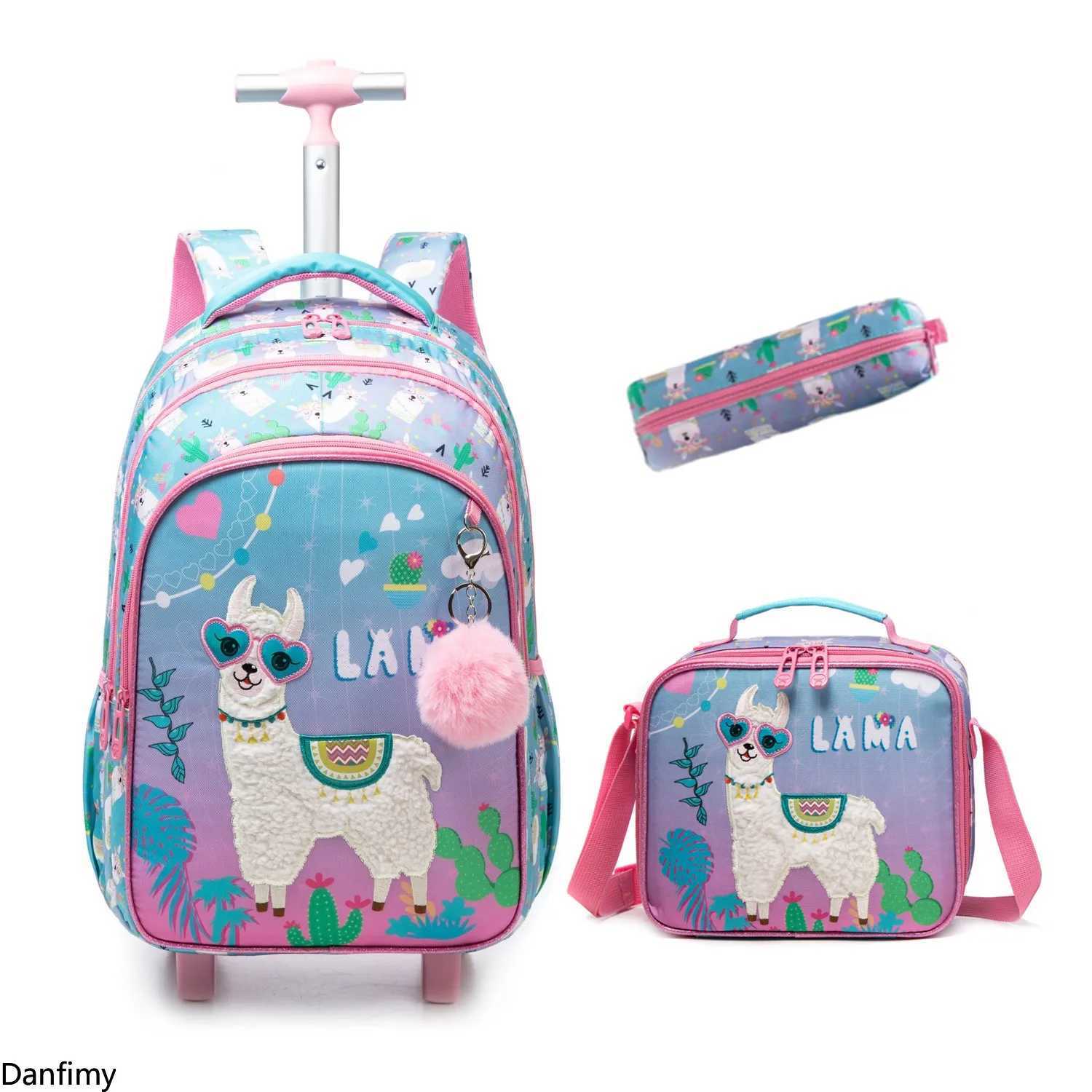 3PCS Childrens Rolling Backpack Set Kids School Bag with Wheels Carry on Luggage with Lunch Bag for Elementary Student Backpack Y240820