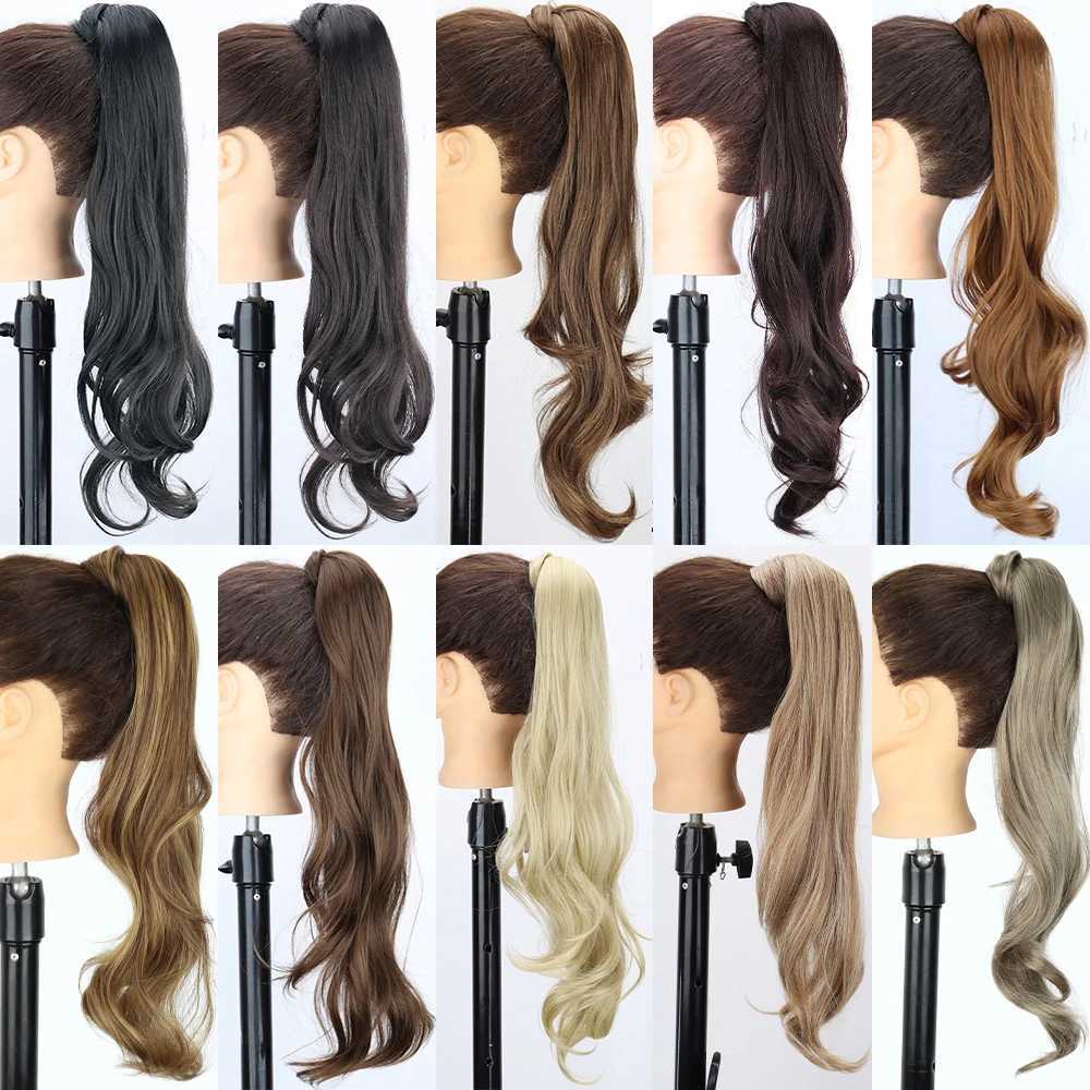 Synthetic ponytail hair extension long curls wrapped around the ponytail black blonde ponytail wig suitable for womens daily wear W240817