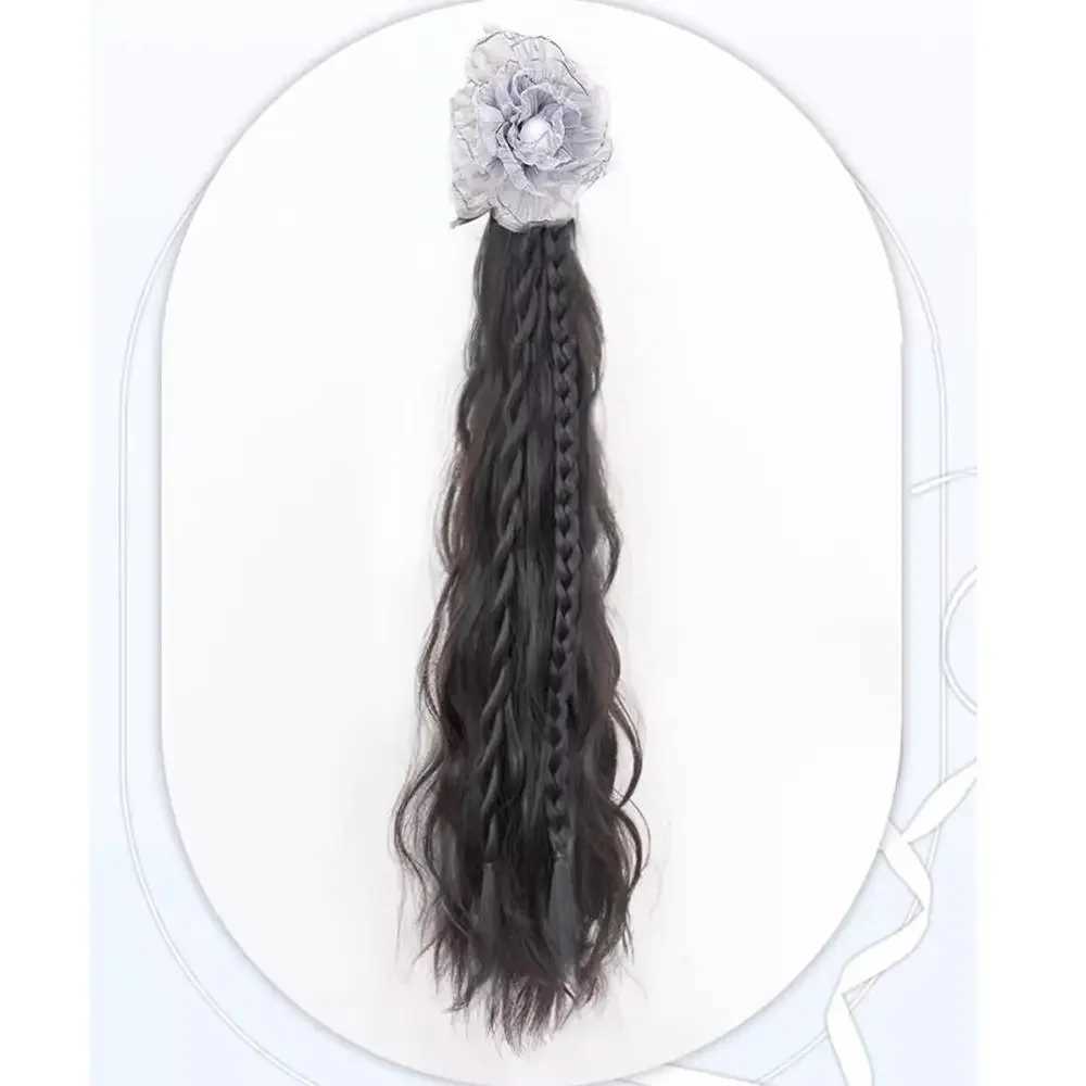Womens synthetic wig long wave ponytail water ripple twisted weaving grab bucket high ponytail new Chinese style Wig clip W240817