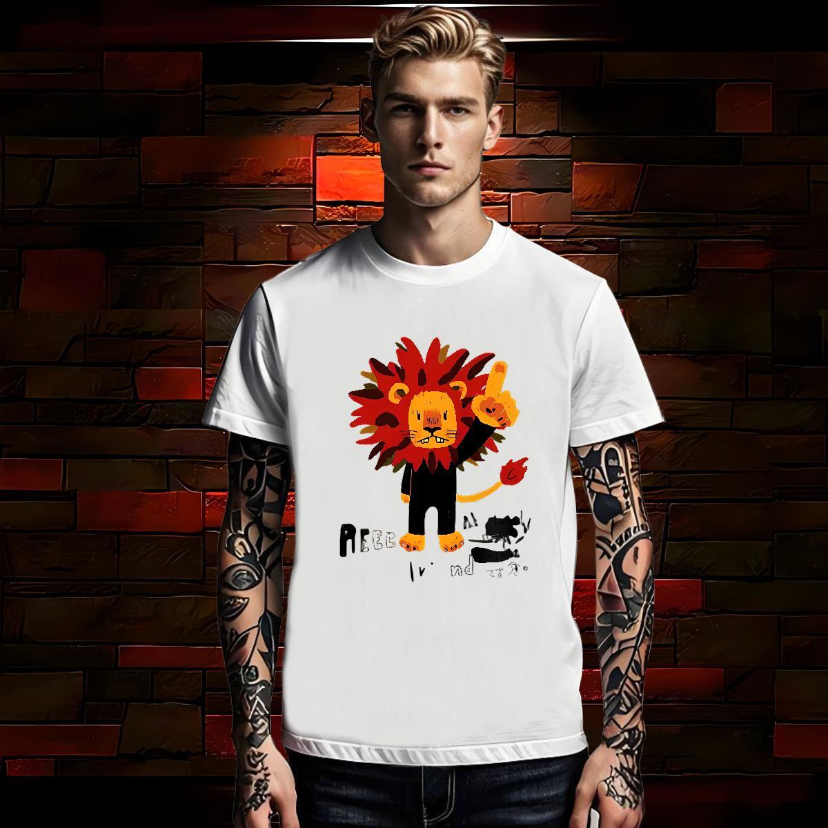 Custom Men Tees lion Anime Printing Street 230g Pure Cotton Tee Shirt O Neck Short Sleeves Popular T-Shirts Cartoon Print