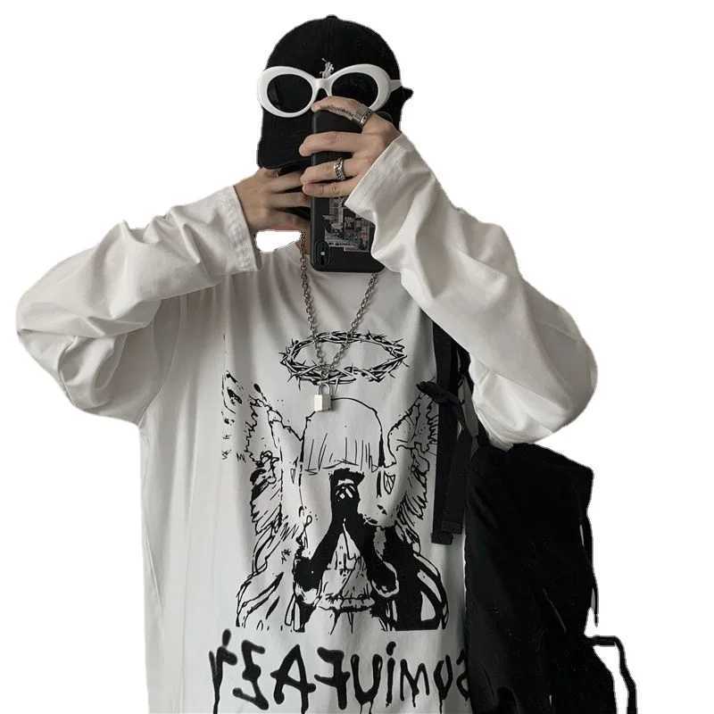 T shirt for men Autumn mens clothing Long Sleeve T-shirt O-neck oversize Tee Oversized Gothic Dark Academia Y2k Tshirt Male TopXJ240819