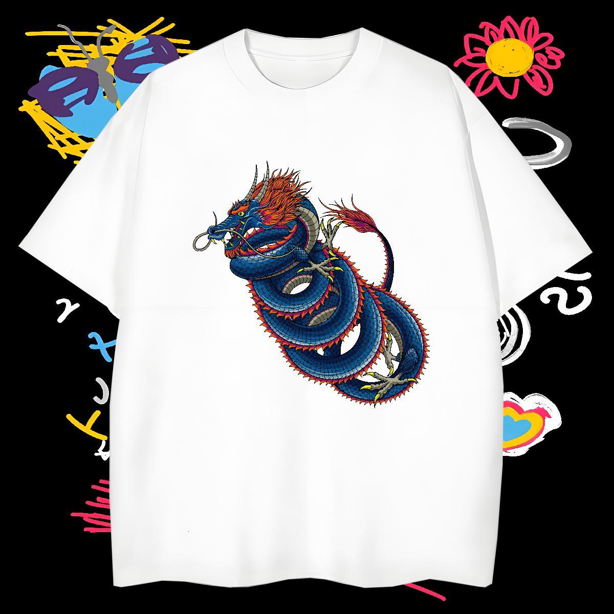 T shirt 230g Pure Cotton dragon Sports Casual Short Sleeve Soft Floral Print Tshirt for Man Woman New Unisex Tee Shirt
