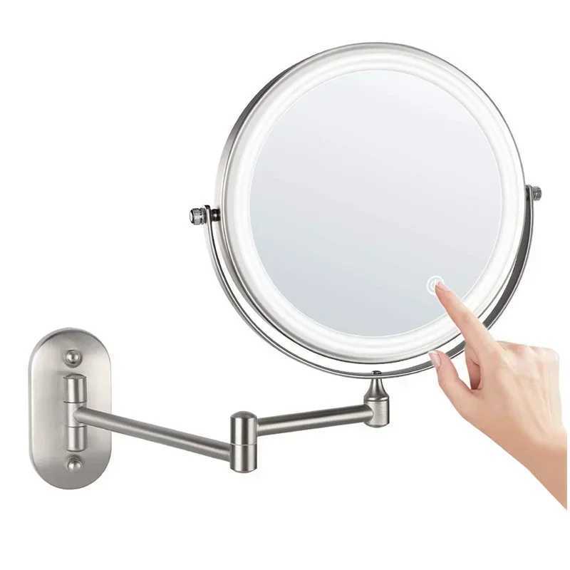 8 Inch Wall Mounted Bathroom Mirror Adjustable LED Makeup Mirror 10X Magnifying Touch Vanity Cosmetic Mirrors with Light Y240819