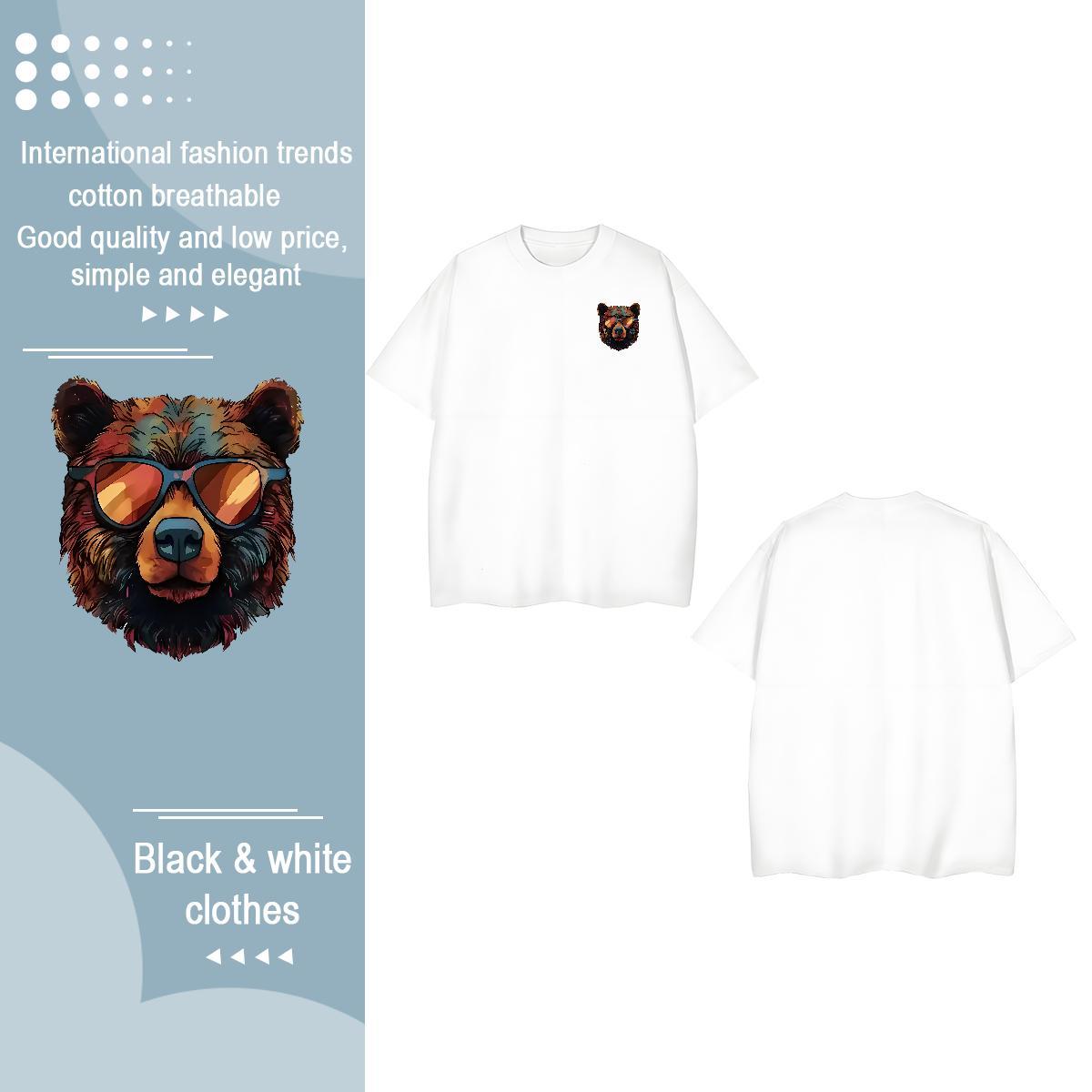 Custom Tshirt for Man Woman bear Hip Hop Street 100% Cotton 230g Tops Short Sleeve O-Neck Designer T-Shirts for Men Anime Print