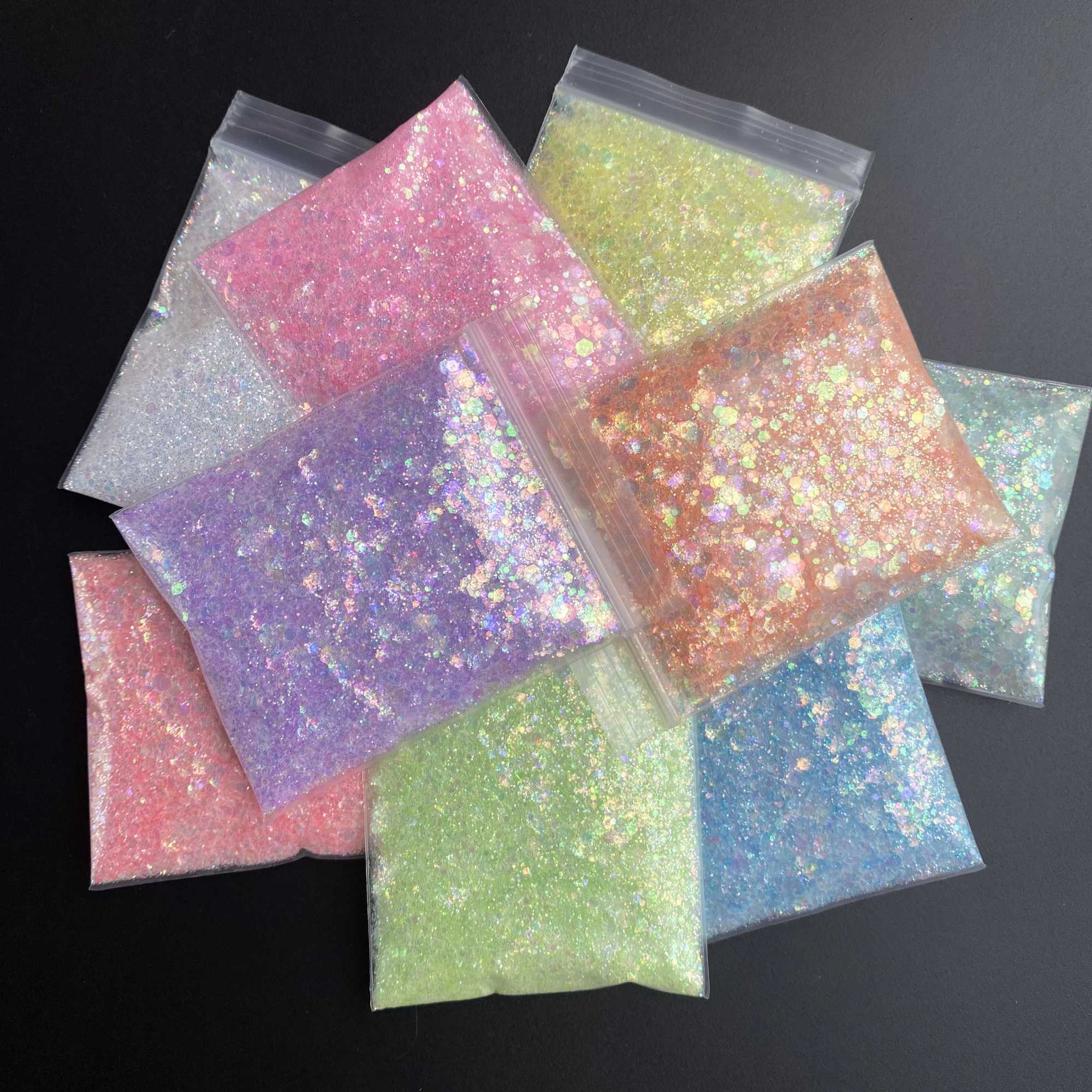 10g/Bag Neon Mermaid Flakes Powder Iridescent Hexagon Nail Art Glitter Sequins For Festival DecorationXJ240815