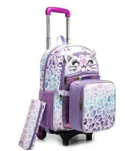 Student School Trolley Bag Set 3 pcs/ set Lunch bag Pen bag Girls School Wheeled Backpack Rolling Luggage School Bag with Carts Y240820