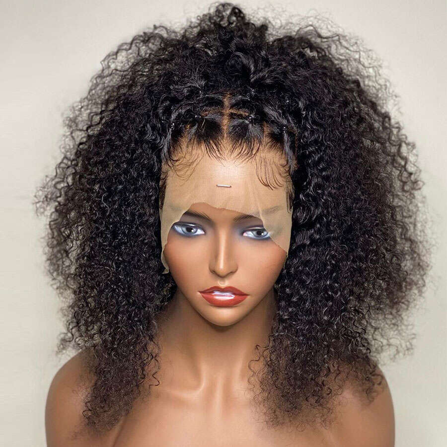 26Inch 180%Density Long Black Kinky Curly Preplucked Soft Haire Glueless Lace Front Wig For Women Babyhair