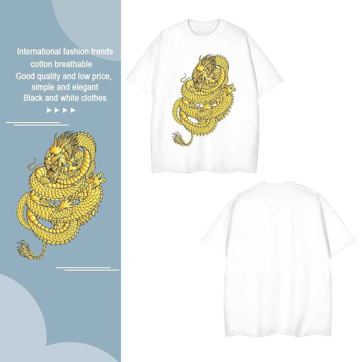 T Shirts Men 230g Cotton dragon Spring Summer Breathable Short Sleeve Customized Print Men Clothes T-Shirt 2024 Classic Tops