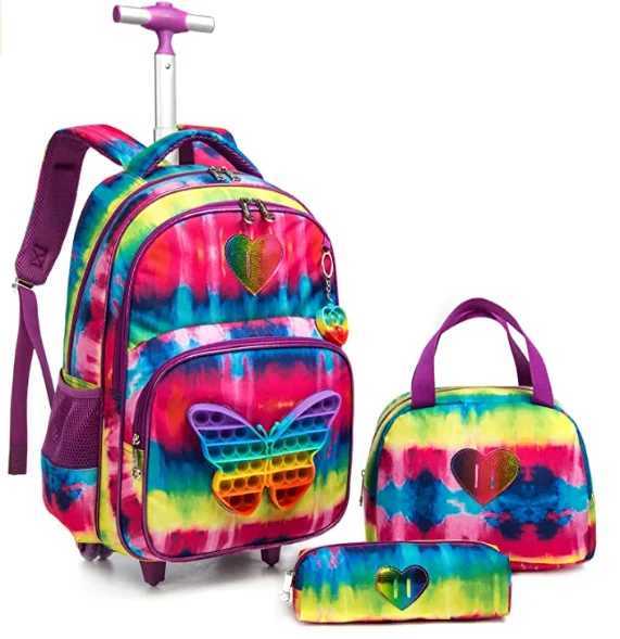 Children 3pcs Schoolbag set with Wheels School Trolley Bag with lunch bag School Rolling Backpack Set Wheeled backpack for girls Y240820
