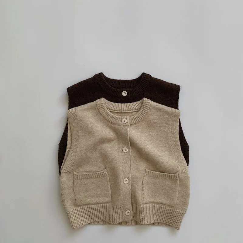 Autumn winter Kids Sleeveless Sweater Kids Sweater Pure Printing Knitted Vest For Boys Girls School UniformXJ240819