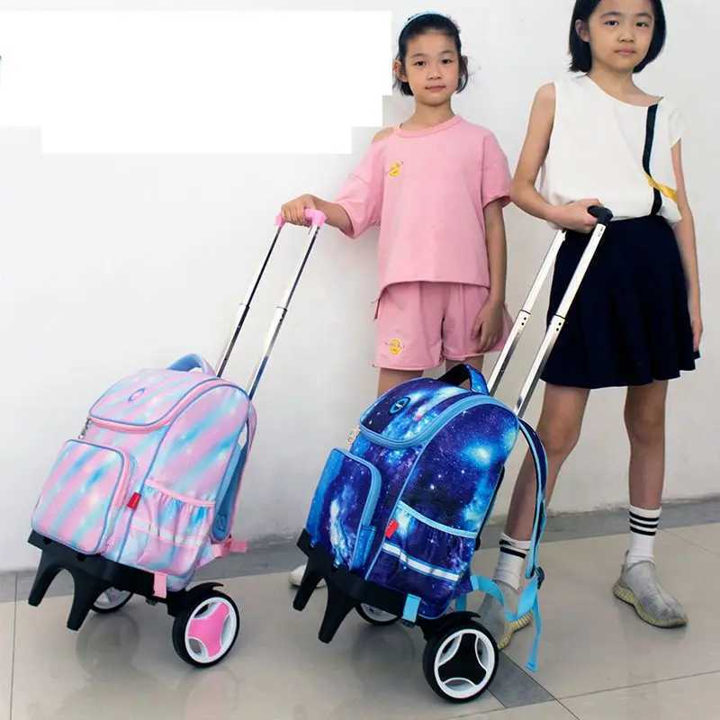 School Trolley Backpack For Girls Trolley bags with Wheels Children School Rolling Backpack Bag For kids wheeled school bag Y240820