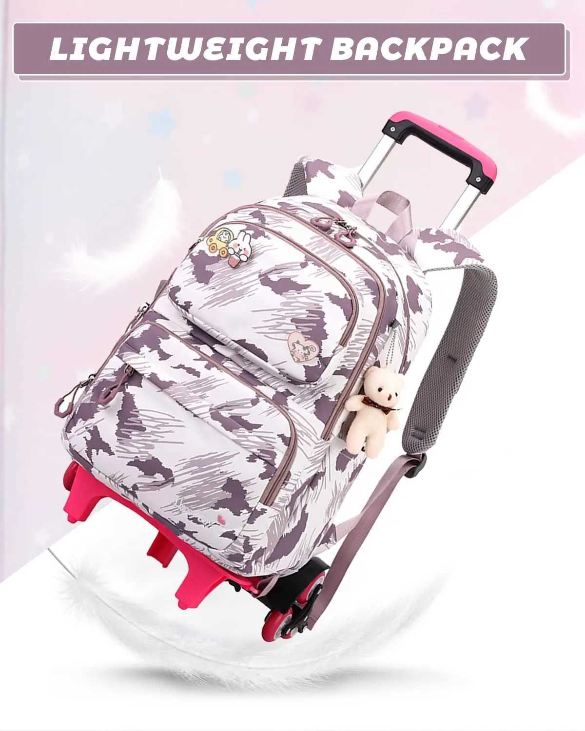 NEW School Trolley Backpack Lightweight Wheeled Backpacks for Girls Kids Elementary School Backpack on Casters 16 Inch Y240820