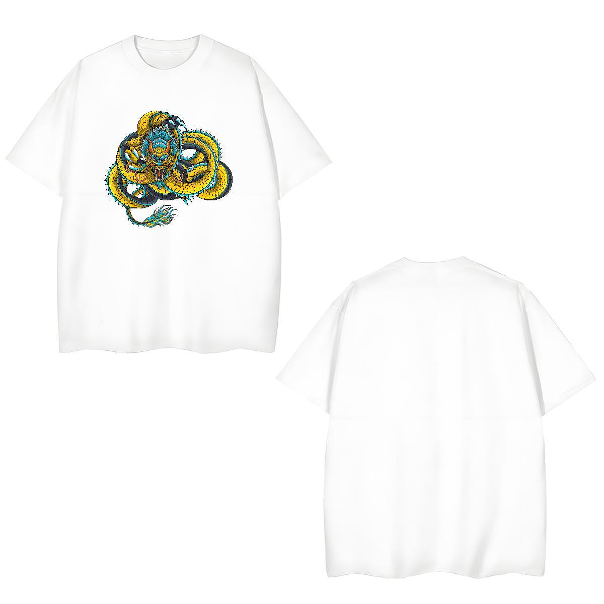 T-Shirts 230g Pure Cotton dragon Daily Outfit Round Neck Short Sleeve Customized Print Men Tops Tees New Cool Clothes