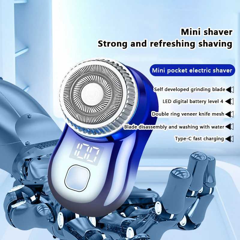 Mens Mini Electric Travel Shaver Double Ring Beard Shaver LCD Power Display Type-C Charging Lacquer Free Cordless Trimmer W240819