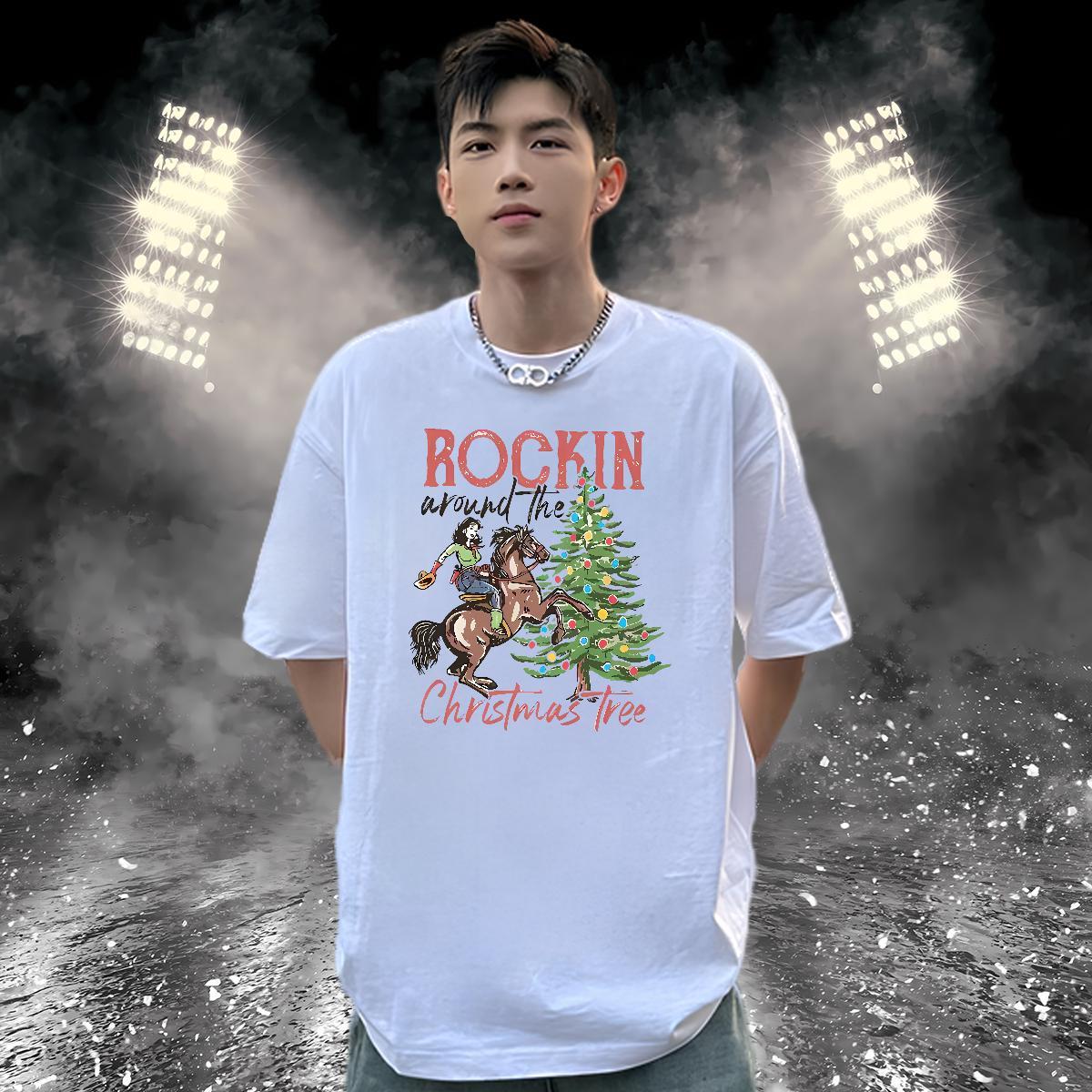 DIY Customized Men Tops Tees Christmas tree Street Wear 230g 100% Cotton Top Tees Breathable Short Sleeve Brand T Shirts Men Custom Big Size