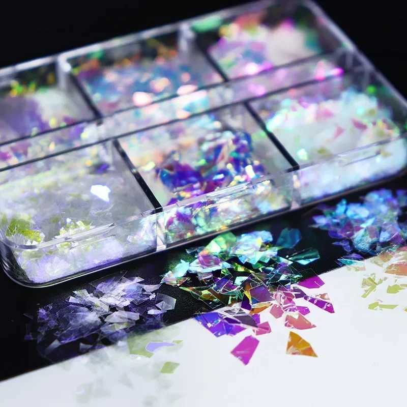 Nail Glitter Flakes Sequin Sparkly Silver Irregular Glass Paper Heart Nail Sequins DIY Gel Polish Manicure Nail Art DecorationsXJ240815