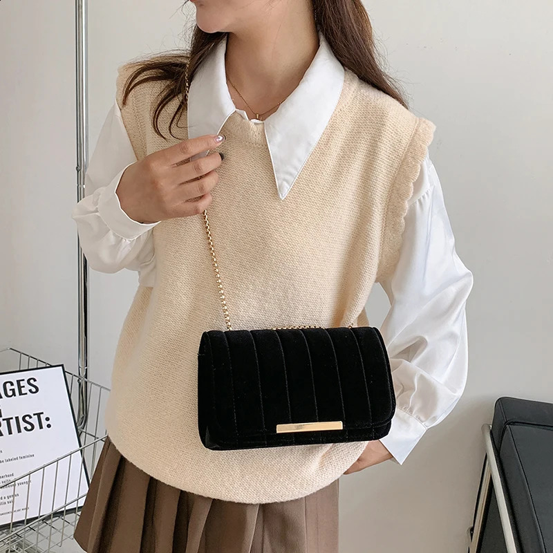 VELOUR Chain Handbag Purse Women Crossbody Bags Trendy Shoulder Messenger Tote High Quality 240819
