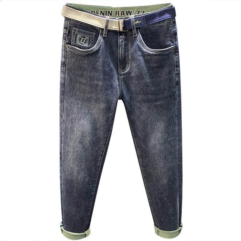 Mens Jeans Fashionable Trendy High-End Embroidery Stretch Slim-Fitting Ankle-Tied Washed Handsome Pencil Pants Trousers 240819