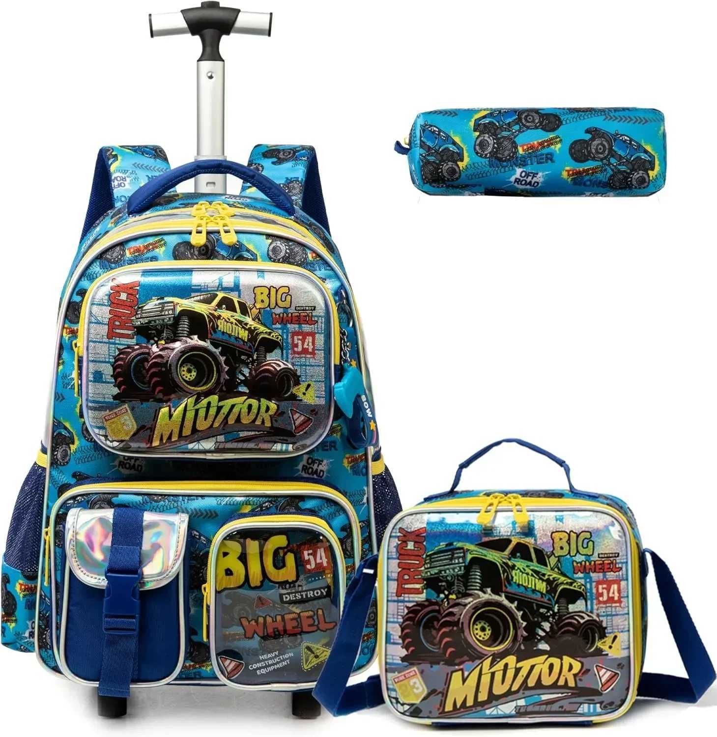Kids Rolling Backpack for Boys Trolley Roller Luggage Backpacks on Wheels Elementary Multiple Function Pockets Travel School Bag Y240820
