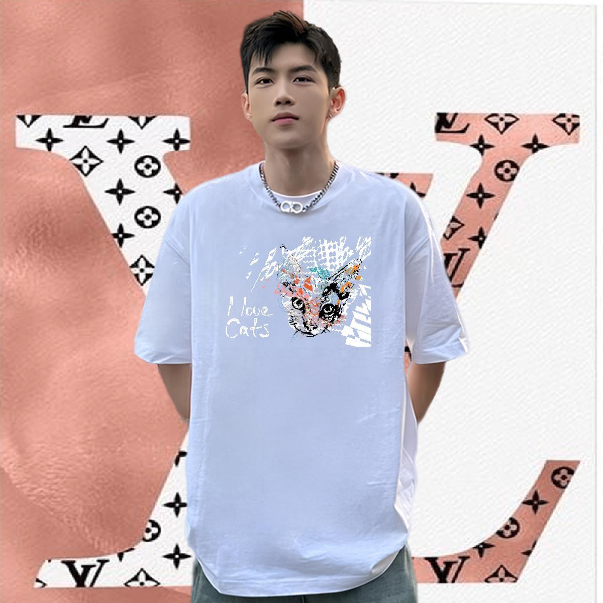 Fashion Men Tees cute Casual Daily Wear 230g Cotton Clothings O-Neck Short Sleeve Free Shipping Men T Shirts Floral Print