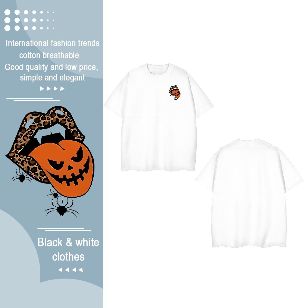 Fashion Tshirt for Man Woman halloween Daily Wear 230g 100% Cotton Tops Tees Crew Neck Comfortable T shirt Black Oversized