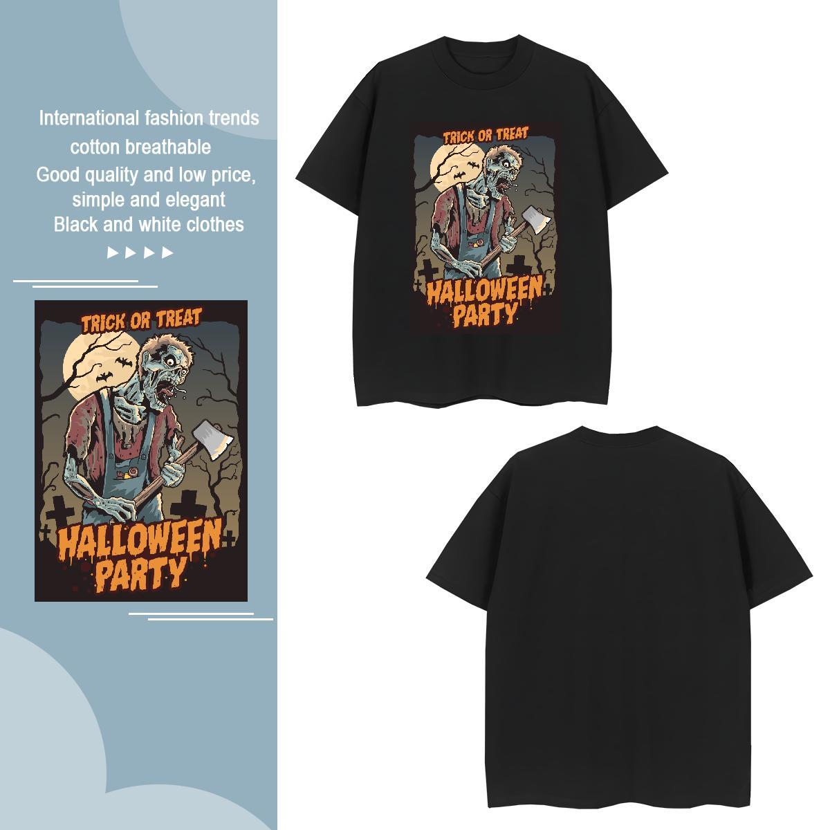Comfortable T Shirts Men halloween Breathable Short Sleeve Street Casual Black Oversized 230g 100% Cotton Men Tees Custom Tops Tees