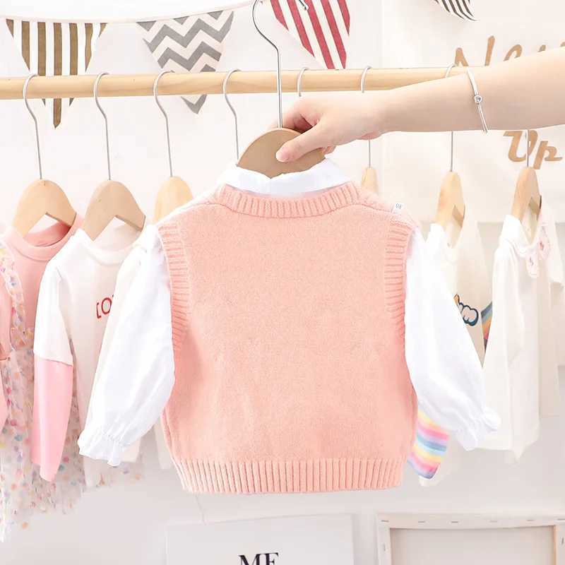 1-6T Cable-knit Sweater Tank for Girl Toddler Kid Baby Spring Autumn Sweater V Neck Knit Cardigan Vest Knitwear Clothes FY10222XJ240819