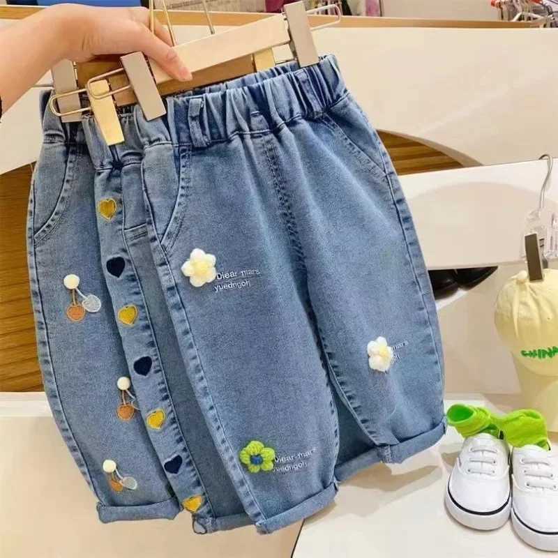Ambroidered Flower Girl Jeans Baby Boy Kids Jeans Girl Pants Daduhey Wide Leg Pants Harem Pants Clothes BottomW240819