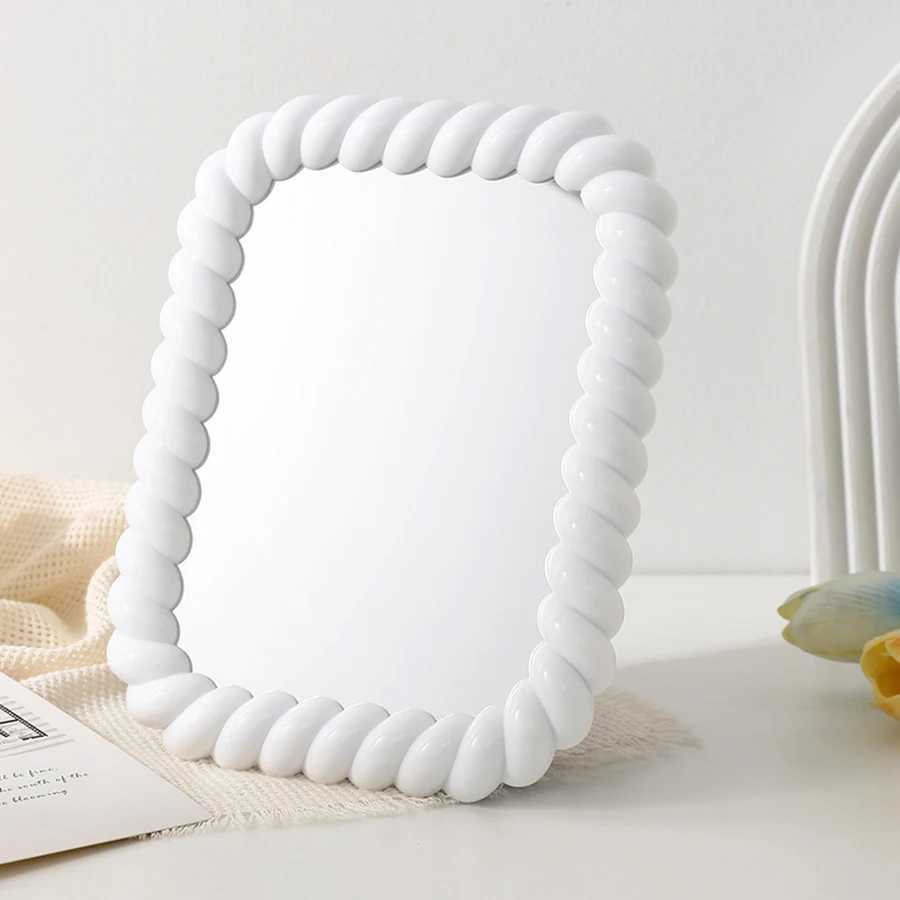 1Pc Desktop Makeup Mirror Rectangle Cute Cream Style Plastic Portable Vanity Mirror For Women Girls Y240819