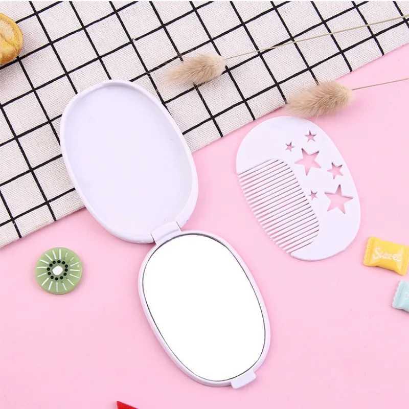 Hair Comb Cosmetic Mirror Set Cute Compact Pocket Mini Size Portable Travel Head Massager Relax Folding Mirror with Small Comb Y240819