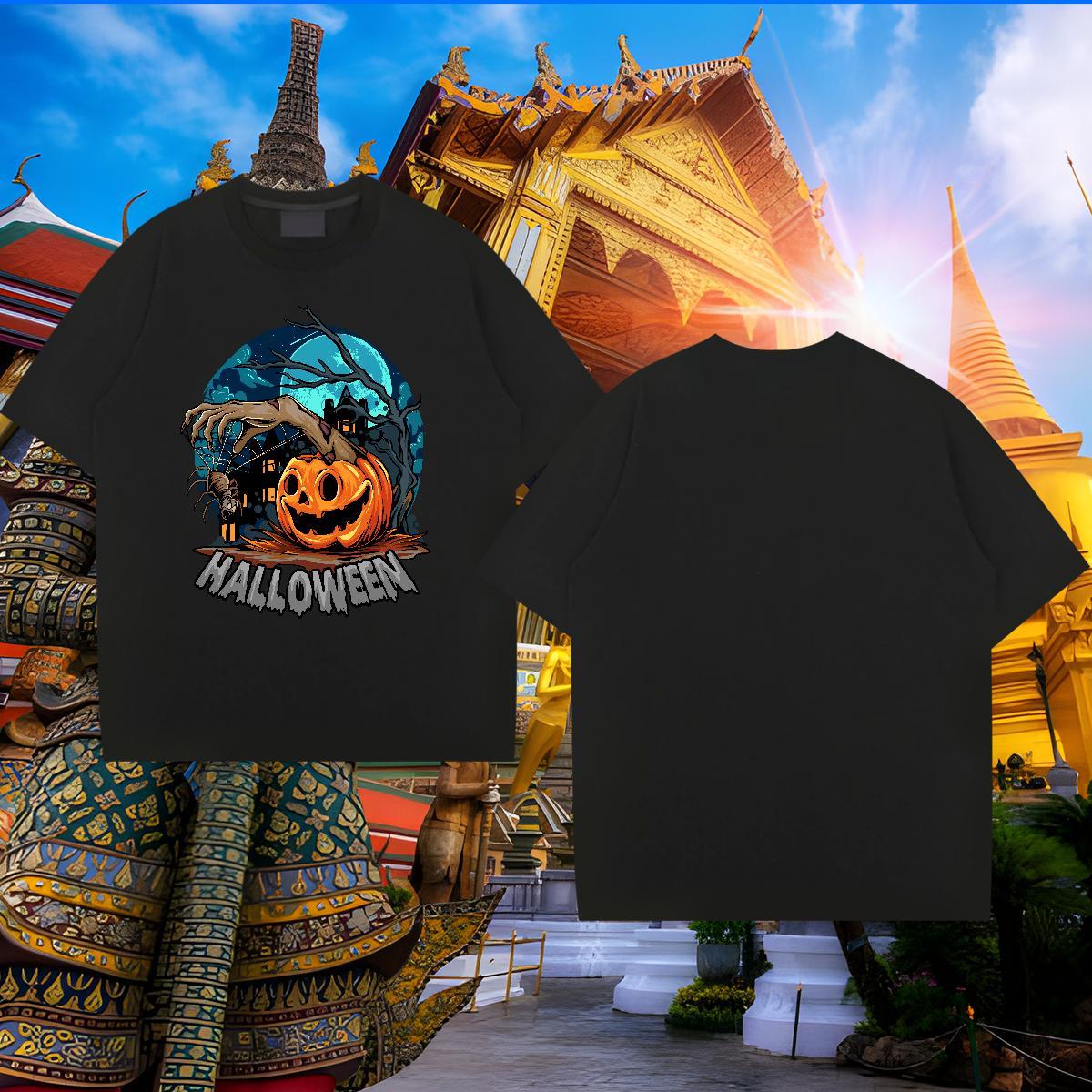 Unisex T-Shirts pumpkin Breathable Crew Neck Daily Wear Skull 230g Pure Cotton Men Clothes T-Shirt Designer Fashion Tees