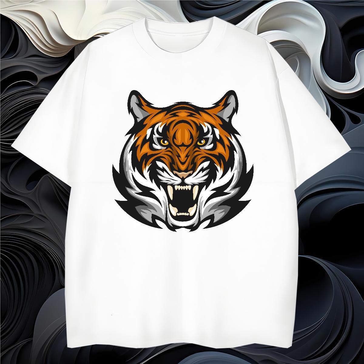Loose T Shirts Men tiger Breathable Short Sleeve Anime Printing Street DIY Printed 100% Cotton 230g Tshirts Classic Casual Tops Shirt