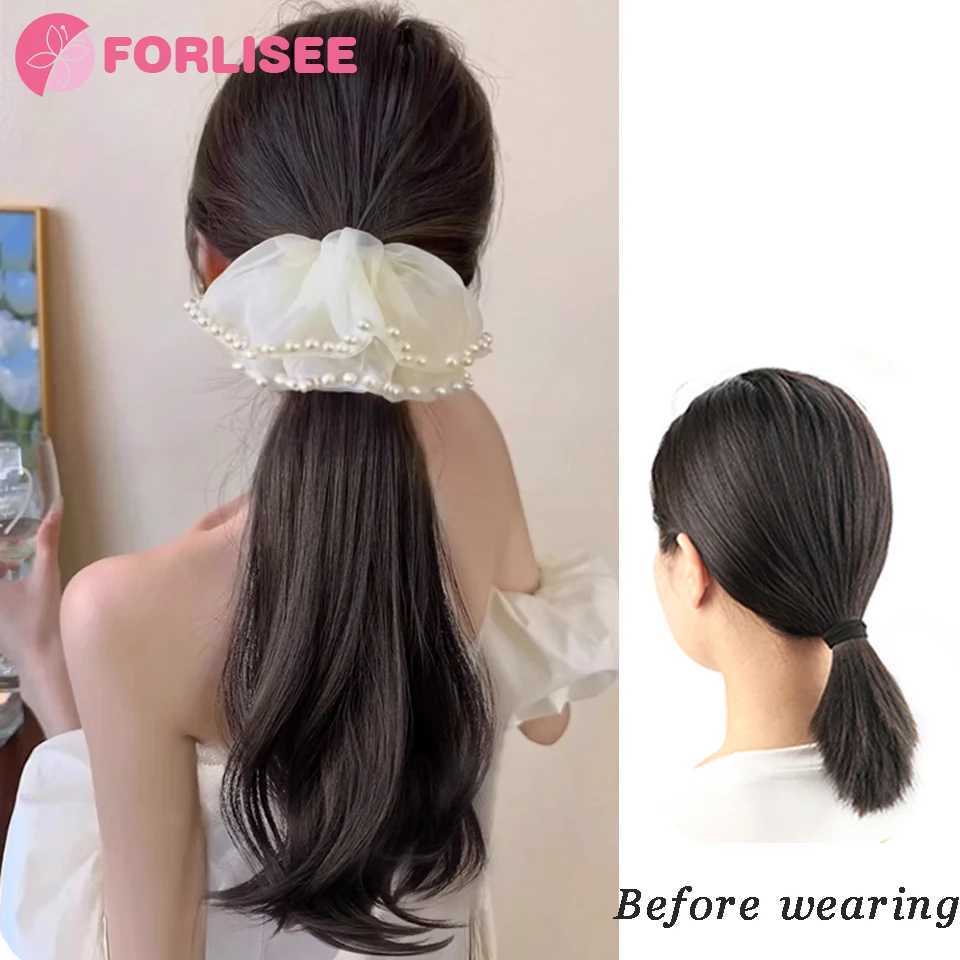 A synthetic ponytail wig suitable for women natural slightly curled pearl claw clip lazy high temperature and low hanging tie wig braided ponytail W24