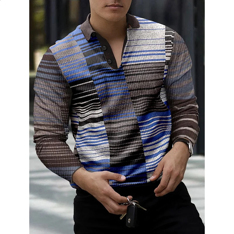 European And American Mens High-quality Long Sleeved Polo Shirt Selling Long Sleeve Digital Printing Tops 240820