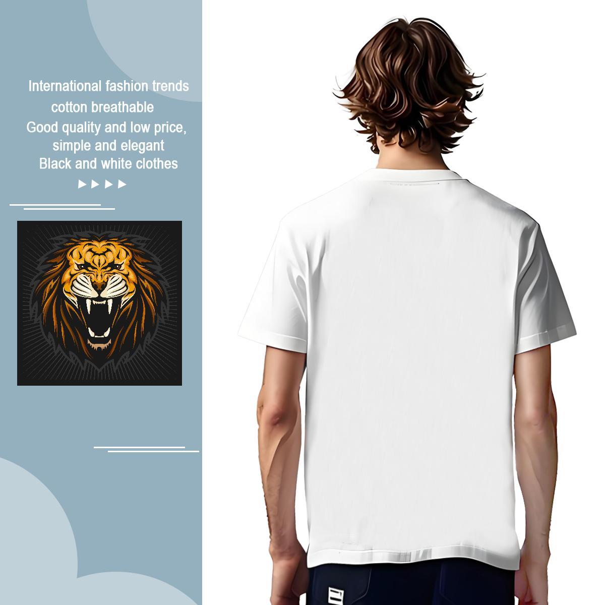 High Quality T-Shirts for Men lion Short Sleeve O-Neck Outdoor DIY Printed 230g Pure Cotton Mens Tshirts 2024 Designer Tops Tees